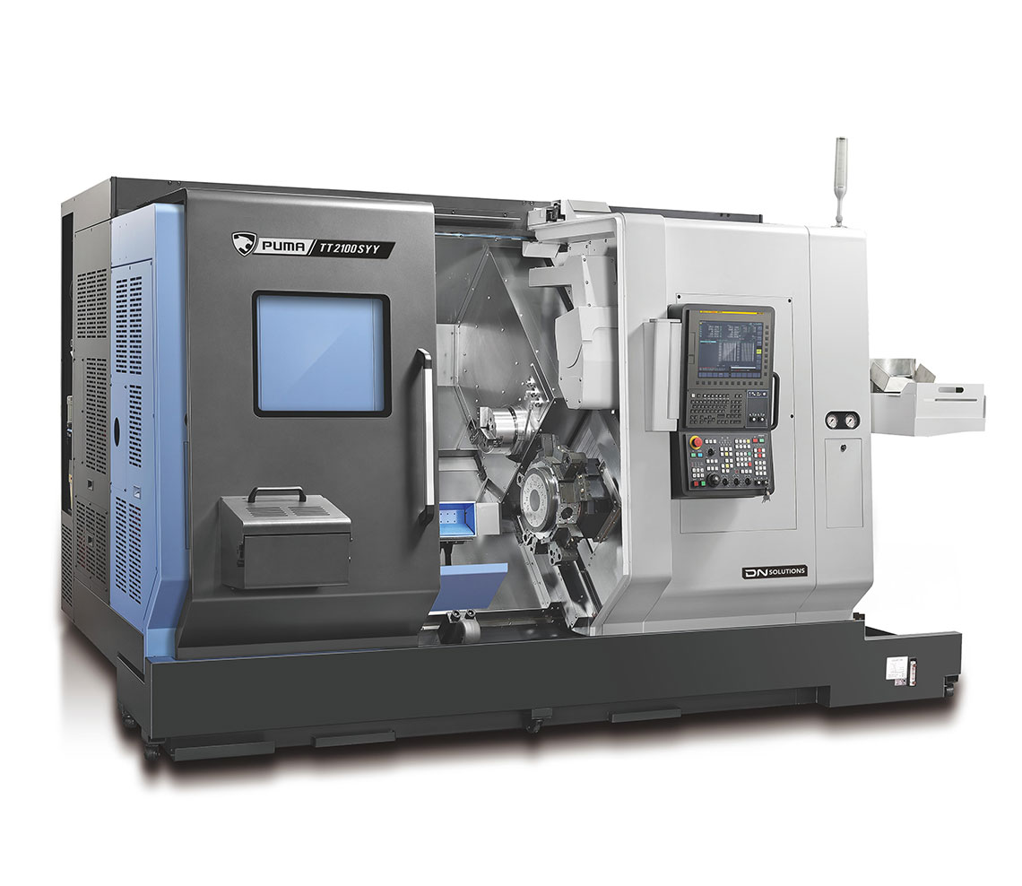  Doosan Puma TT 2100 SYY Futterteile bis 240 mm Gegenspinde Ø65mm Hauptspindel Ø68mm 8-Achsmaschine B-Achse zwei Y-Achsen Spannzange Haupt.u.Gegensp. Angetriebene Werkzeuge Lader FMB Turbo 5 - 65 
